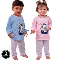 Kit 3 Pijamas Infantil Manga Comprida Estampado Inverno
