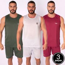Kit 3 Pijamas Malha Liso Masculino Adulto Regata e Short