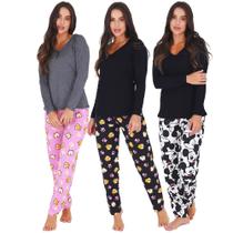 Kit 3 pijamas manga longa viscose bicolor