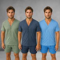 Kit 3 Pijamas Masculino Aberto Com Boõtes Manga Short Verão - PIJAMAS VIÇOSA