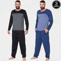 Kit 3 Pijamas Masculino Calça e Blusa Manga Longo Conforto