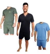 Kit 3 Pijamas Masculinos Manga Curta Adulto Em Malha Curto Kit 3 Pijamas Masculinos Manga Curta Adulto Em Malha Curto