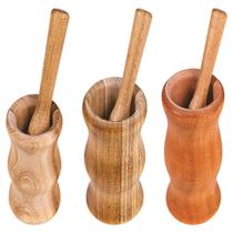 Kit 3 Pilões com socador 8x6cm 10x7cm 12x7,5Cm de madeira