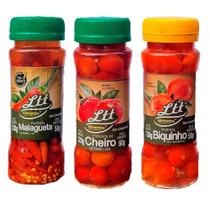 Kit 3 Pimentas Tempero No Pote Biquinho Malagueta Vermelha Cheiro Ltt Alimentos