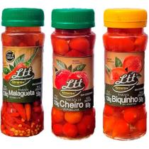 Kit 3 Pimentas Tempero No Pote Biquinho Malagueta Vermelha Cheiro