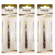 Kit 3 Pinça Aço Inox Ponta Dourada Inclinada 1304 - Sekich Kit 3 Pinça Aço Inox Ponta Dourada Inclinada 1304 - Sekich