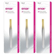 Kit 3 Pinça Design Sobrancelha Ponta Dourada Reta 700 - Enox