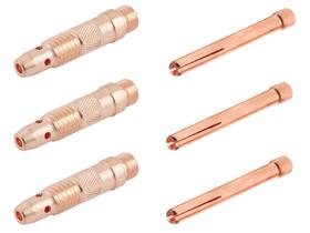 Kit: 3 Pinça Para Tocha Tig 3,2mm 10N25 + 3 Porta Pinça / Corpo Fixador Difusor Da Pinça Tig 3,2mm - 10N28