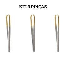 Kit 3 Pinças Solingen Chanfrada Folha Designer Sobrancelhas