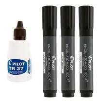 Kit 3 Pincéis atômicos recarregáveis preto 1100-P Pilot + Reabastecedor 37ml Kit 3 Pincéis atômicos recarregáveis preto 1100-P Pilot + Reabastecedor 37ml