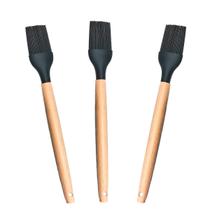 Kit 3 Pincéis Culinário em Silicone Cabo Madeira 32cm Preto-