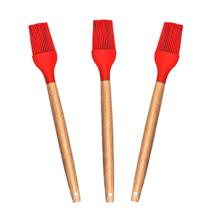 Kit 3 Pincéis Culinário Silicone Cabo Madeira 32cm Vermelho-