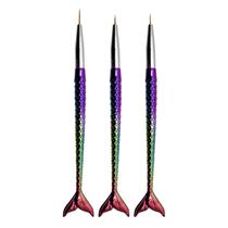 Kit 3 Pincéis Finos Decoração Gel Nail Art Unhas Sereia