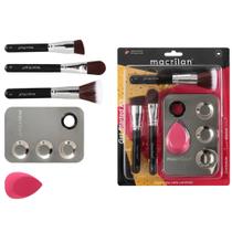 Kit 3 pincéis para maquiagem + 1 esponja e 1 placa macrilan