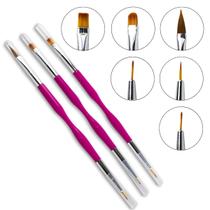 Kit 3 Pincéis Ponta Dupla Decoração Unhas Gel Fibra Nail Art