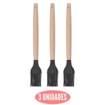 Kit 3 Pincel Culinário Silicone Preto Cabo Bambu Cheff