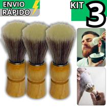 Kit 3 Pincel De Barbear Para Barba Prrofissional Aplicador de Espuma Lavável Macio Barbeiro