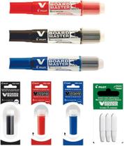 Kit 3 Pincel Quadro Branco V-Board Master Pilot + 3 Refil V-Board Pilot + 3 Pontas V-Board Pilot