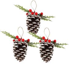 Kit 3 Pinhas Natural Enfeite Nevado Decorado Folhagens e Berries Natal 10cm - Magizi Kit 3 Pinhas Natural Enfeite Nevado Decorado Folhagens e Berries Natal 10cm - Magizi