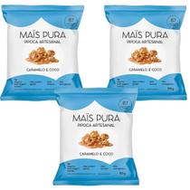 Kit 3 pipoca artesanal caramelo e coco 50g mais pura