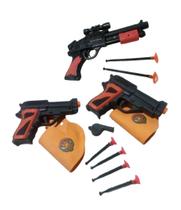 Kit 3 Pistolas Lançador Dardos Arminhas Brinquedo Infantil