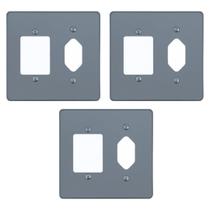 Kit 3 Placa 4x4 Cinza 1 Tomada hexagonal + 3 Teclas Pial