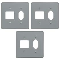 Kit 3 Placa 4x4 Cinza Pial 54392 Tomada + 2 Interruptor