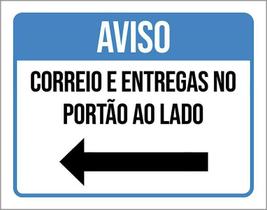 Kit 3 Placa Aviso Entregas Portão Ao Lado Seta 36X46