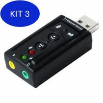 Kit 3 Placa De Som Adaptador 7.1 Usb Entrada P2 P/ Fone De Ouvido