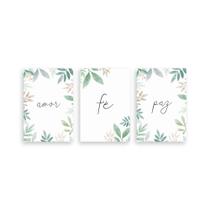 Kit 3 Placa Decorativa Quadro Amor Fé Paz Folhas Ramos Tons De Verde Branco A4 Kit 3 Placa Decorativa Quadro Amor Fé Paz Folhas Ramos Tons De Verde Branco A4