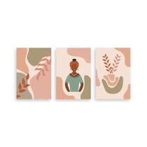 Kit 3 Placa Decorativa Quadro Boho Ramos Rosa Verde Musgo Mulher Negra Delicado 20x30cm Kit 3 Placa Decorativa Quadro Boho Ramos Rosa Verde Musgo Mulher Negra Delicado 20x30cm
