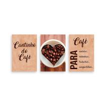 Kit 3 Placa Decorativa Quadro Cantinho Do Café Frases Acordar Relembrar Grãos Coração A4