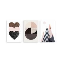 Kit 3 Placa Decorativa Quadro Corações Preto Rosa Marrom Rose Gold Circulos Triângulos A4