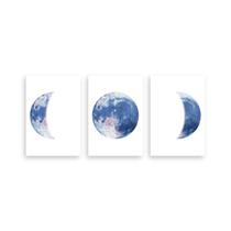 Kit 3 Placa Decorativa Quadro Fases Da Lua Azul Rosa Cheia Minguante Fundo Branco 20cm x 30cm