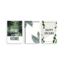 Kit 3 Placa Decorativa Quadro Home Sweet Home Lar Doce Lar Happy Dreams Folhas Minimalista Kit 3 Placa Decorativa Quadro Home Sweet Home Lar Doce Lar Happy Dreams Folhas Minimalista
