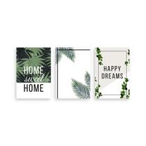 Kit 3 Placa Decorativa Quadro Home Sweet Home Lar Doce Lar Happy Dreams Folhas Minimalista Kit 3 Placa Decorativa Quadro Home Sweet Home Lar Doce Lar Happy Dreams Folhas Minimalista