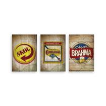 Kit 3 Placa Decorativa Quadro Skol Chopp Brahma Original Cerveja Quadro Área De Churrasco Rústico