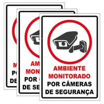 Kit 3 Placa em PVC com Adesivo "Ambiente Monitorado Por Câmeras de Segurança" 30x20cm BOM7522