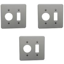 Kit 3 Placa Espelho 4x4 Cinza 1 Posto Redondo + 1 Tecla