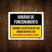 Kit 3 Placa Horário Funcionamento Preto Amarelo