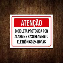 Kit 3 Placa Sinalização Atenção Bicicleta Protegida Alarme