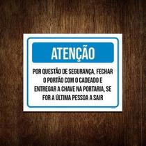 Kit 3 Placa Sinalização - Atenção Fechar Portão Com Cadeado