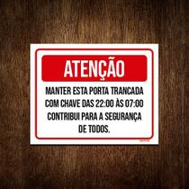 Kit 3 Placa Sinalização - Atenção Manter Trancada Com Chave