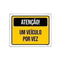 Kit 3 Placa Sinalização - Atenção Veículo Por Vez Amarelo