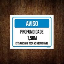 Kit 3 Placa Sinalização - Aviso Profundidade 1,50 M