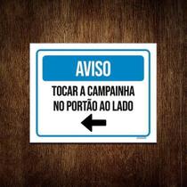 Kit 3 Placa Sinalização - Aviso Tocar Campainha Seta Portão