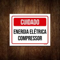 Kit 3 Placa Sinalização Cuidado Energia Elétrica Compressor