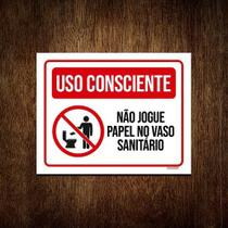 Kit 3 Placa Sinalização - Uso Consciente Papel No Vaso