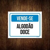 Kit 3 Placa Sinalização - Vende-Se Algodão Doce Azul Kit 3 Placa Sinalização - Vende-Se Algodão Doce Azul