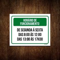 Kit 3 Placa Sinalização - Verde Horário Funcionamento